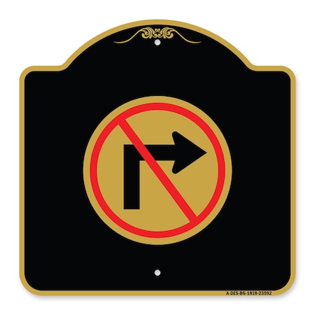Designer Series No Right Turn Graphic Only, Black & Gold Aluminum Architectural Sign